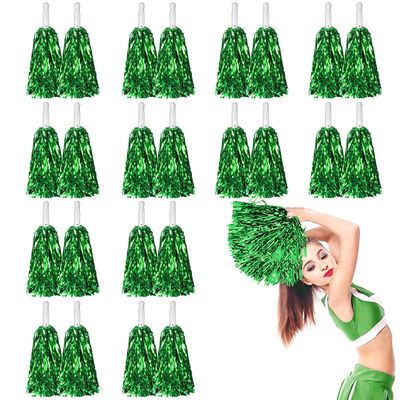 DILIBRA 24 Pcs Metallic Cheerleading Pom Poms, Cheerleaders Cheer Pom Poms with Baton Handle, Cheering Squad Hand Flower for Adults Team Spirit Sports Game Dancing Party (Green)