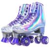 JajaHoho Roller Skates for Women, Holographic High Top Classic Rollerskates, Shiny Double-Row Glitter Four Wheels Quad Skates for Girls, Age 3-50, Indoor &Outdoor (Size 6, Silver Purple) view 1