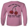 0397. Front and Back Cool Graphic Tattoo Bones Death Vibe Cherry Skull You Live Twice Men's Long Sleeve t Shirt (Pink Small) view 2