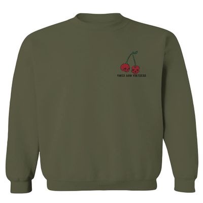 0397. Front and Back Cool Graphic Tattoo Bones Death Vibe Cherry Skull You Live Twice Men's Crewneck Sweatshirt (Olive, Small)