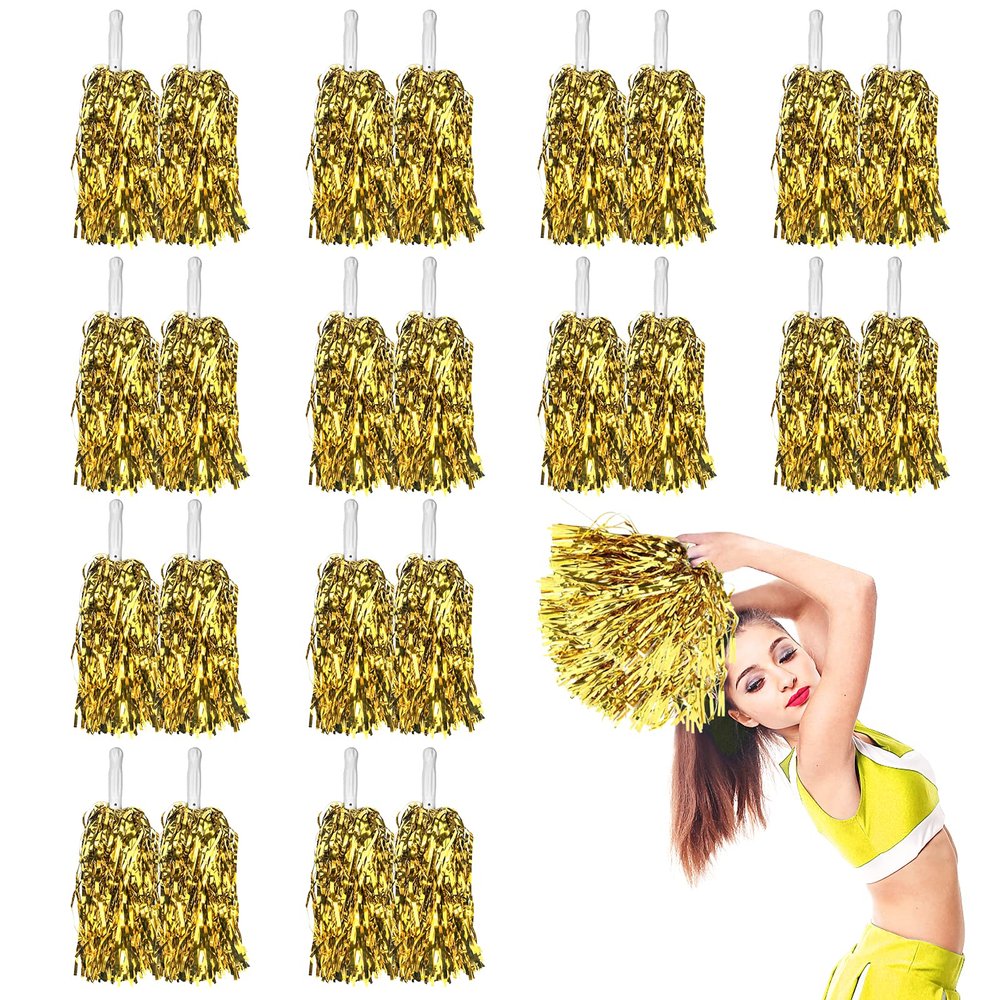 DILIBRA 24Pcs Metallic Cheerleading Pom Poms, Cheerleaders Cheer Pom Poms Cheering Squad Hand Flower for Adults Team Spirit Sports Game Dancing Party Celebration