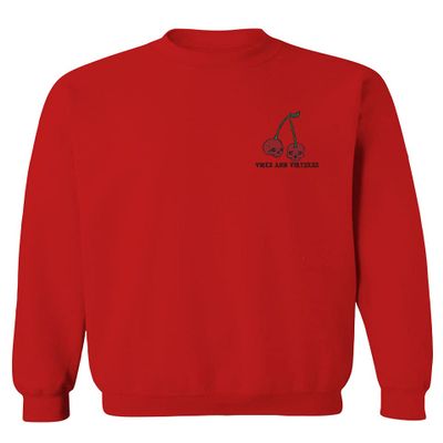 0397. Front and Back Cool Graphic Tattoo Bones Death Vibe Cherry Skull You Live Twice Men's Crewneck Sweatshirt (Red, Small)