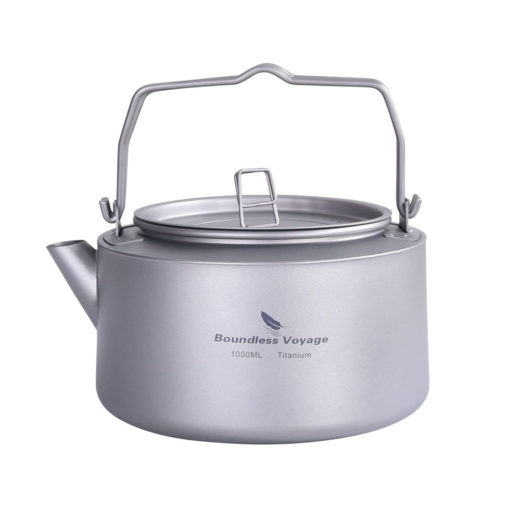 Boundless Voyage 1L Camping Titanium Kettle with Folding Handle Filter Big Capacity Pot Cooking Outdoor Mess Kit Pots Ti3098D