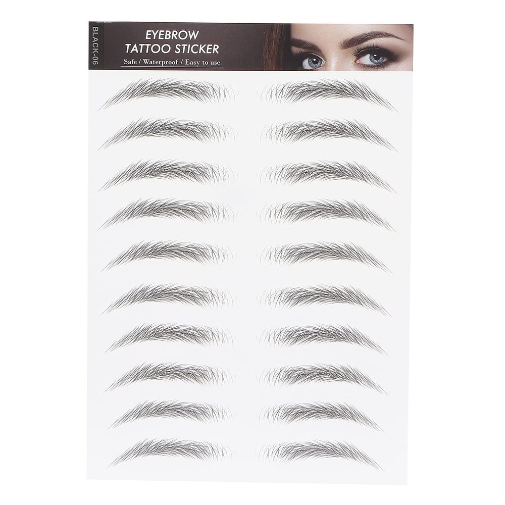 10 Sheets 6D Eyebrow Sticker Professional Eyebrow Transfer Sticker Eyebrow Makeup Tool for Women and Girls (Black)(BLACK-06)
