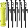 Wellmax 10PC Heavy Duty Tent Stakes with 2PC Glow in Dark Rope 3/16" x50ft and 1/4" x50ft (Black) view 1