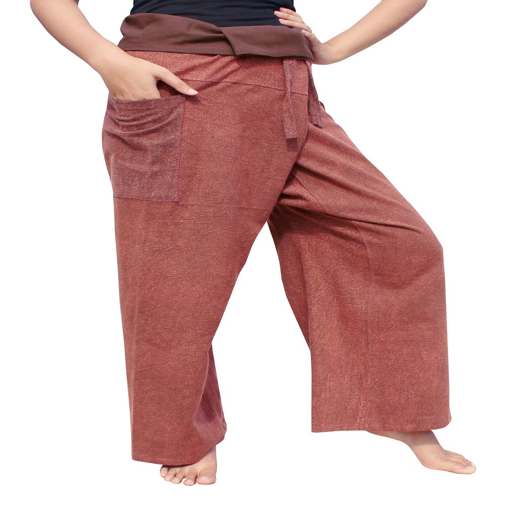 RaanPahMuang Thai Fisherman Pants Men/Women, Loose Yoga, Pirate, Harem Pants, 100% Cotton, Unisex Kimono Pants, Medium-Large, StonewashMuang Brown