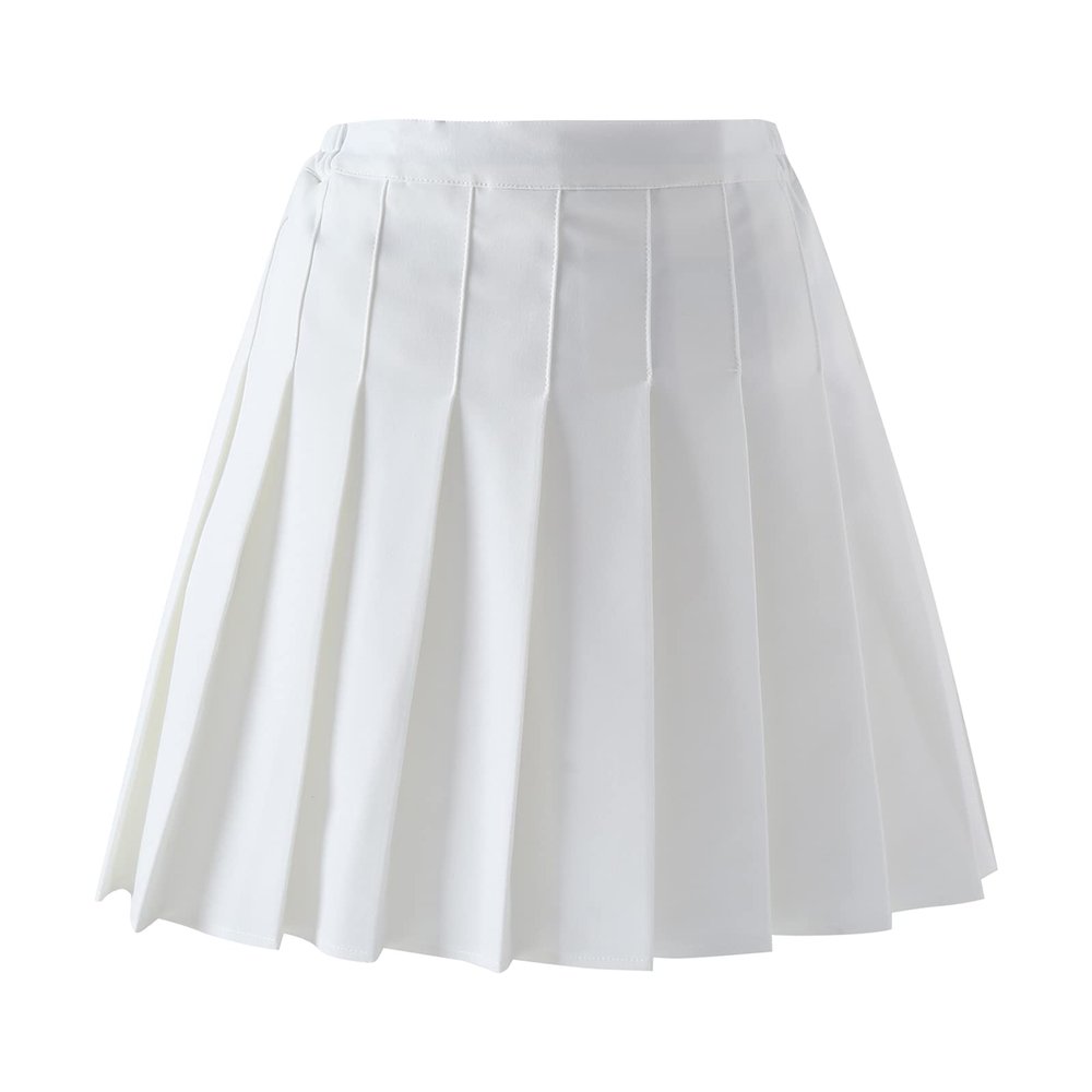birbyrrly Girls School Uniform Skirts with Shorts  Solid Pleated Tennis Skort Basic Scooter Toddlers Little White 130-6-7Y