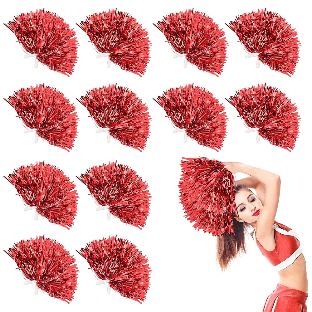 DILIBRA 24Pcs Metallic Cheerleading Pom Poms, Cheerleaders Cheer Pompoms Cheering Squad Hand Flower for Adults Team Spirit Sports Game Dancing Party Celebration