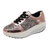 oiangi Sequined Sneakers for Women Fashion Casual Running Walking Gym Sport Shoes Comfortable Lace-up Platform Tennis Shoes Gold view 1