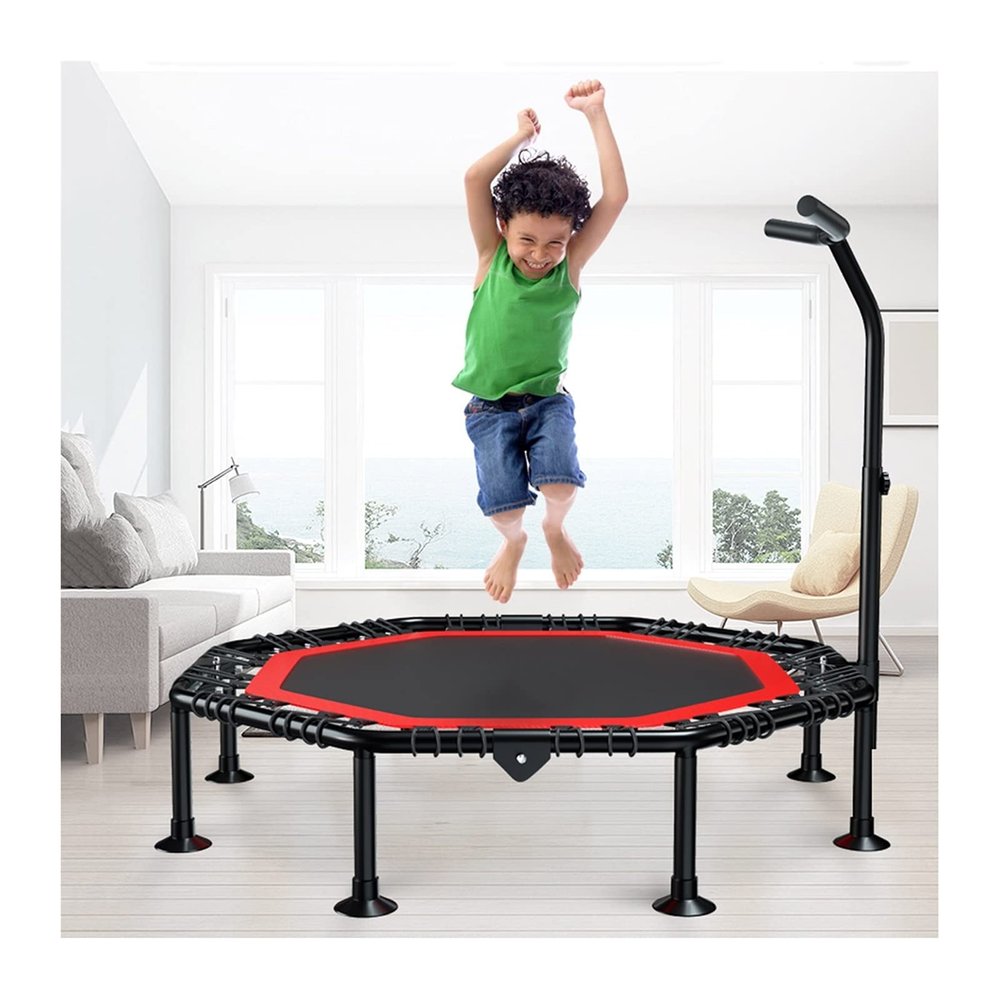 Trampoline 50" Foldable Mini Trampoline, Fitness Rebounder with Adjustable Foam Handle, Exercise Trampoline for Adults Kid Indoor WorkoutLoad 400lb