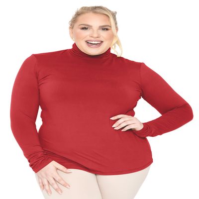 Women's Plus Size Long Sleeve Turtleneck Red 5X