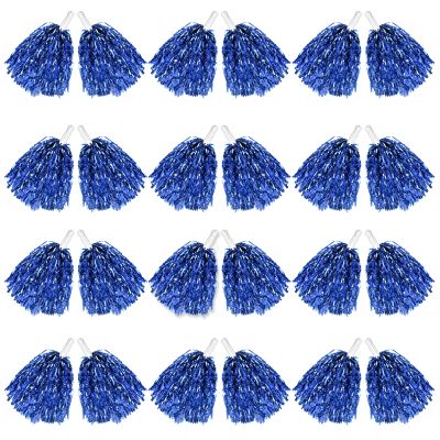 DILIBRA 24Pcs Metallic Cheerleading Pom Poms, Cheerleaders Cheer Pompoms with Baton Handle, Cheering Squad Hand Flower for Adults Team Spirit Sports Game Dancing Party (Blue)