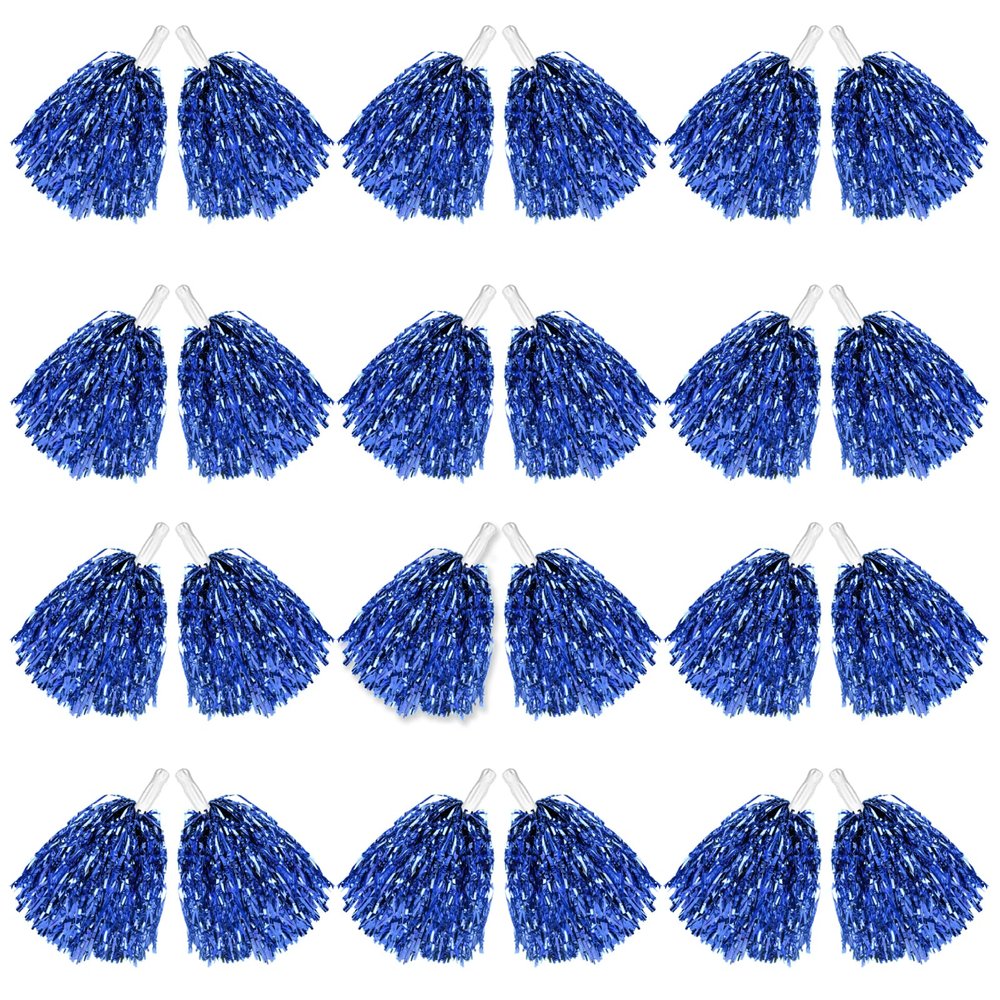 DILIBRA 24Pcs Metallic Cheerleading Pom Poms, Cheerleaders Cheer Pompoms with Baton Handle, Cheering Squad Hand Flower for Adults Team Spirit Sports Game Dancing Party (Blue)