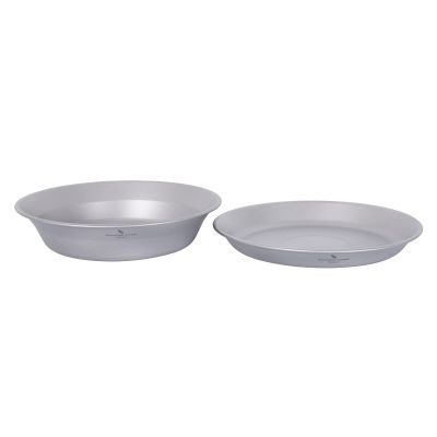 Boundless Voyage Ultralight Titanium Bowl Pan Plate Dish with Carry Bag Outdoor Camping Portable Tableware Cookware (2 Pcs Set (Shallow Bowl+Plate))
