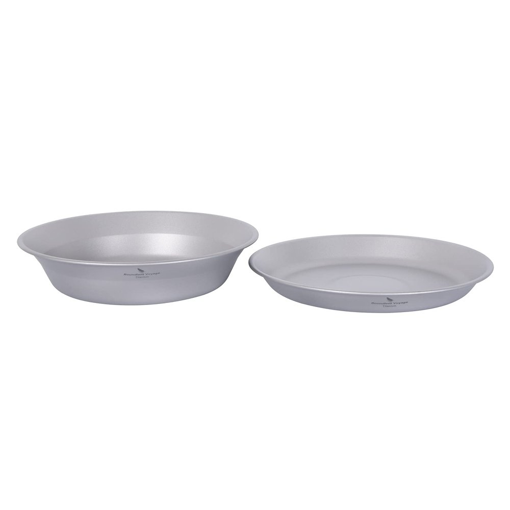 Boundless Voyage Ultralight Titanium Bowl Pan Plate Dish with Carry Bag Outdoor Camping Portable Tableware Cookware (2 Pcs Set (Shallow Bowl+Plate))