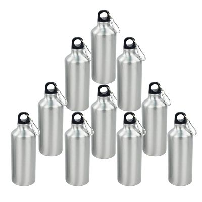 TECHTONGDA Water Bottles 600ml Sublimation Silver Aluminum Sports Bottle Heat Press Water Bottle 10pcs with Twist Cap and Carabiner