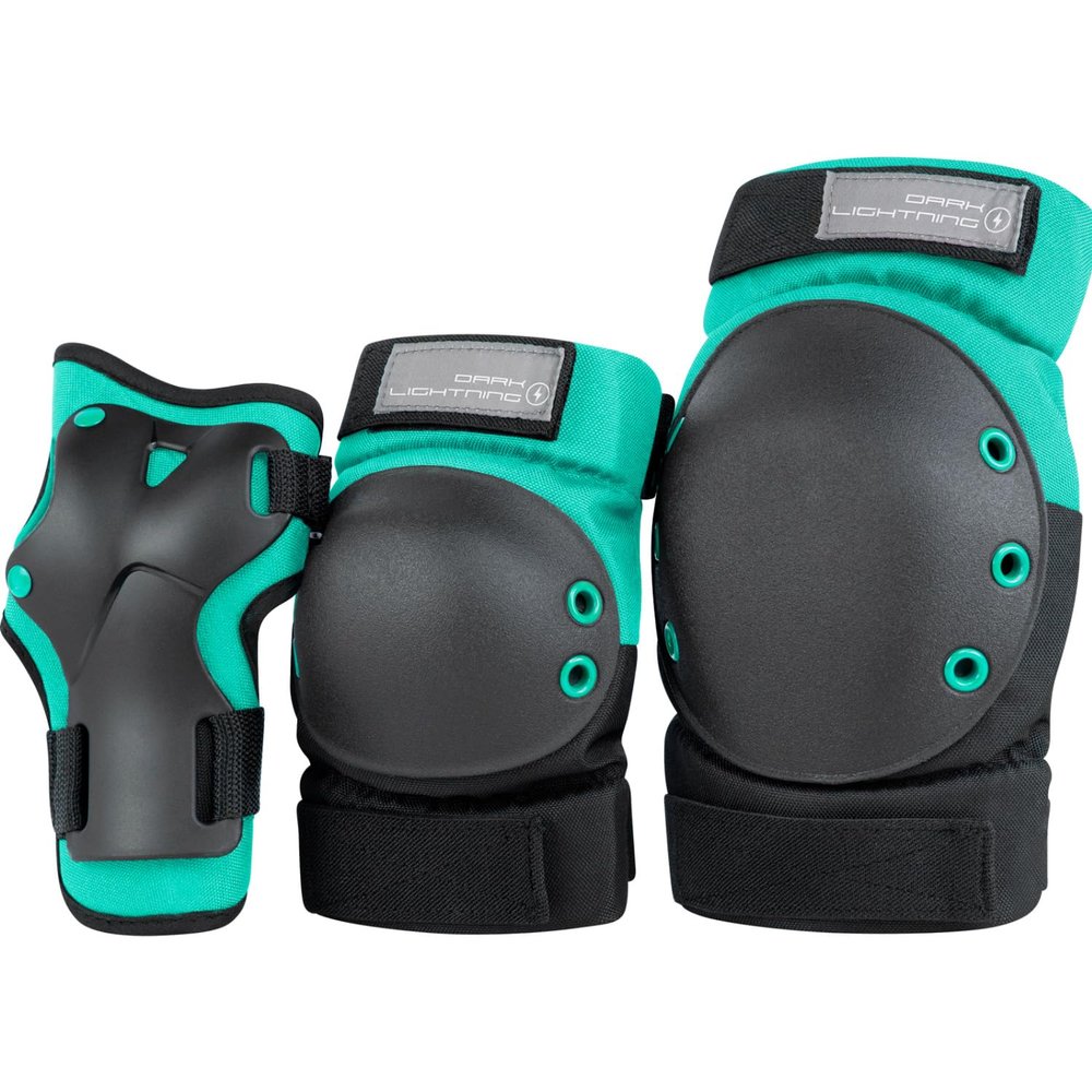Dark Lightning Adult/Youth/Junior Knee Pads Elbow Pads Wrist Guards 3 in 1 Protective Gear, for Skateboard,Roller Skate,Inline,Cycling,MTB Bike,Scooter(Green)