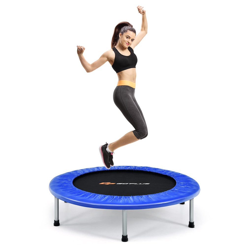 Goplus Mini Folding Trampoline, 36/38 Foldable Fitness Rebounder for Adults, Portable Exercise Trampoline for Indoor Outdoor Activities Workout, Max Load 330LBS (38 Inch, Blue)