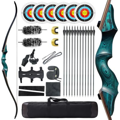 Black Hunter Original Recurve Bows Bow and Arrow for Adults Archery Set Hunting Bow 60" 20-60 lbs Right Hand Wooden Riser with Carbon Arrows and Bow Case for Outdoor Shooting Competition (20 lbs)