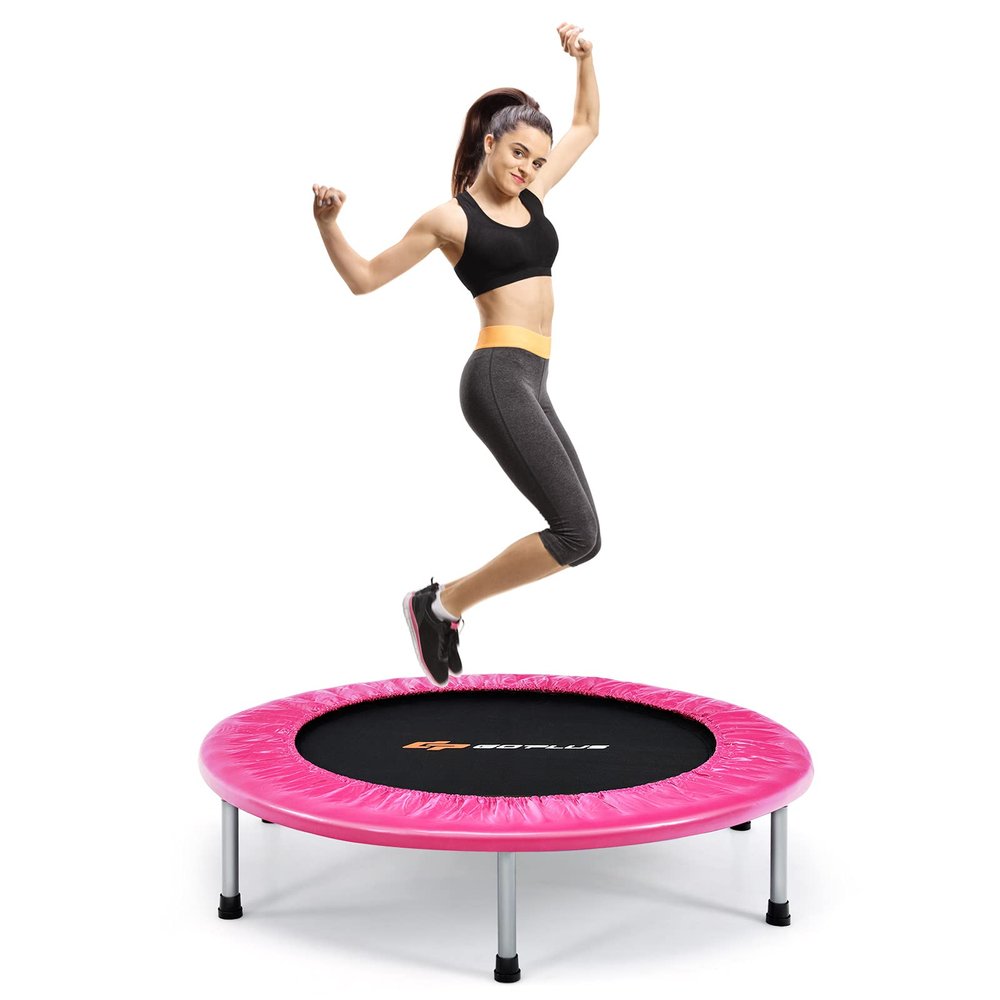 Goplus Mini Folding Trampoline, 36/38 Foldable Fitness Rebounder for Adults, Portable Exercise Trampoline for Indoor Outdoor Activities Workout, Max Load 330LBS (38 Inch, Pink)