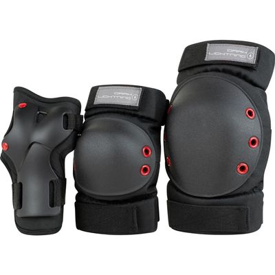 Dark Lightning Kids/Junior/Youth Knee Pads Elbow Pads Wrist Guards 3 in 1 Protective Gear, for Skateboard,Roller Skate,Inline,Cycling,MTB Bike,Scooter(Black,L)
