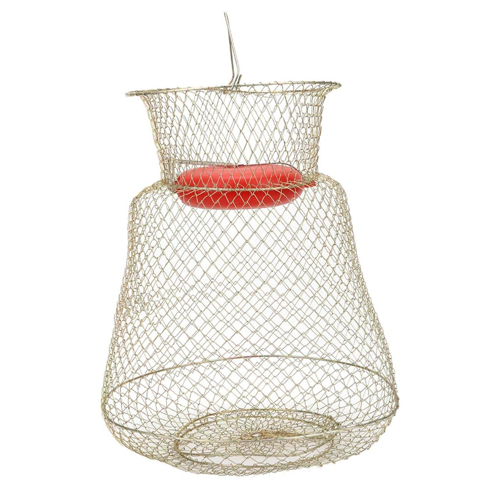 Floating Fish Basket, Sturdy Stainless Steel Collapsible Fishing Net Cage with Spring Door, Portable Foldable Round Metal Fish Trap for Shrimp Crab Trout Outdoor Fishing