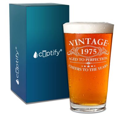 Cuptify 51st Birthday Gift Vintage Aged To Perfection Cheers 51 Years Old Established 1975 Vintage Etched 16 oz Beer Pint Drinking Glasses For Men