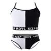 renvena Girls 2 Piece Bikini Sets Spaghetti Straps Camisole Crop Top with Briefs Surfing Swimwear Black&White 6 view 1