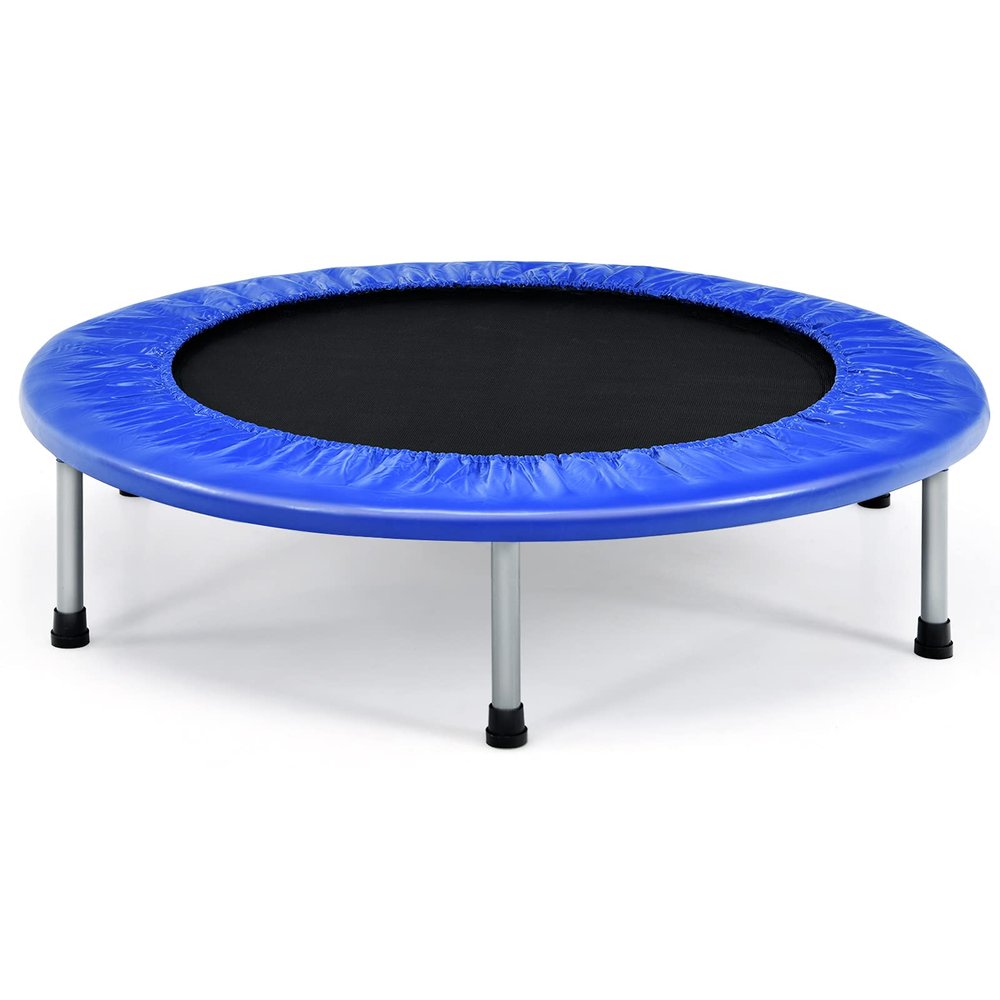 Giantex Folding Mini Trampoline, Portable Recreational Fitness Trampoline for Adults, Kids, Max Load 330lbs, Foldable Indoor Exercise Rebounder Trampoline (Blue)