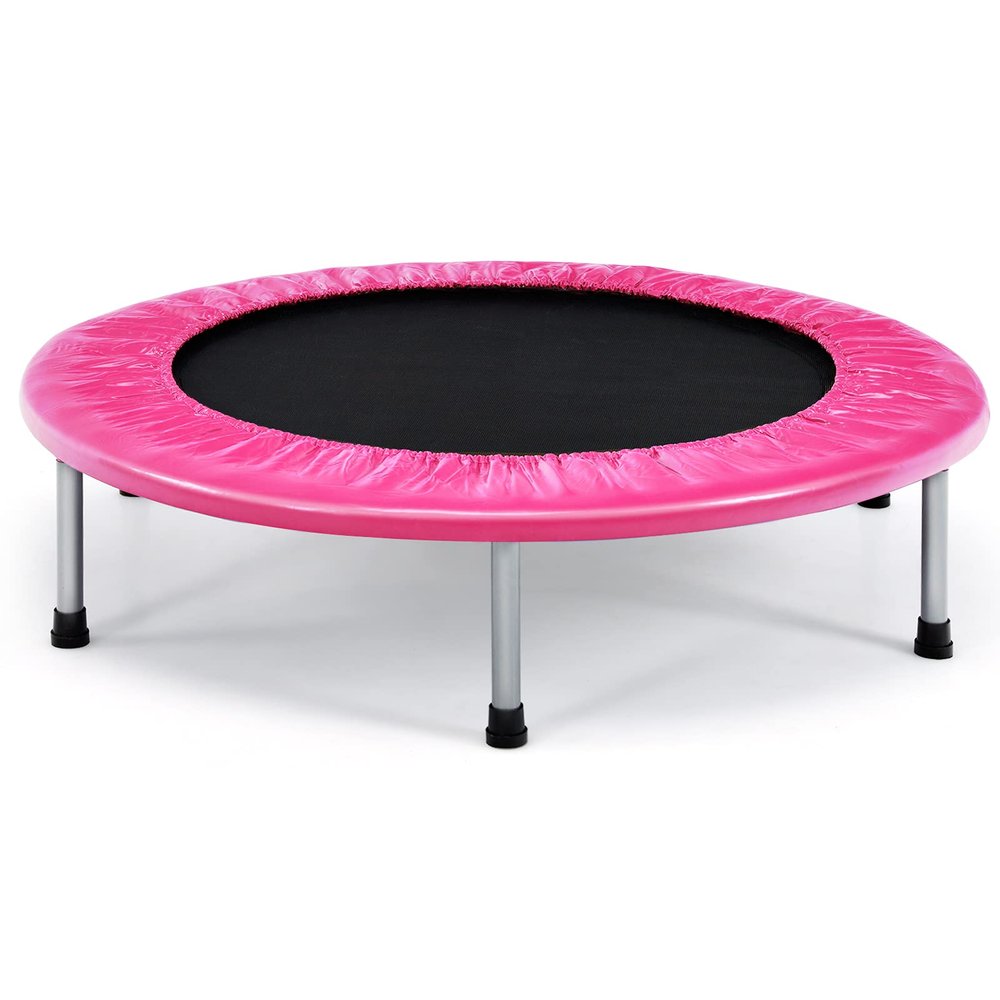 Giantex Folding Mini Trampoline, Portable Recreational Fitness Trampoline for Adults, Kids, Max Load 330lbs, Foldable Indoor Exercise Rebounder Trampoline (Pink)