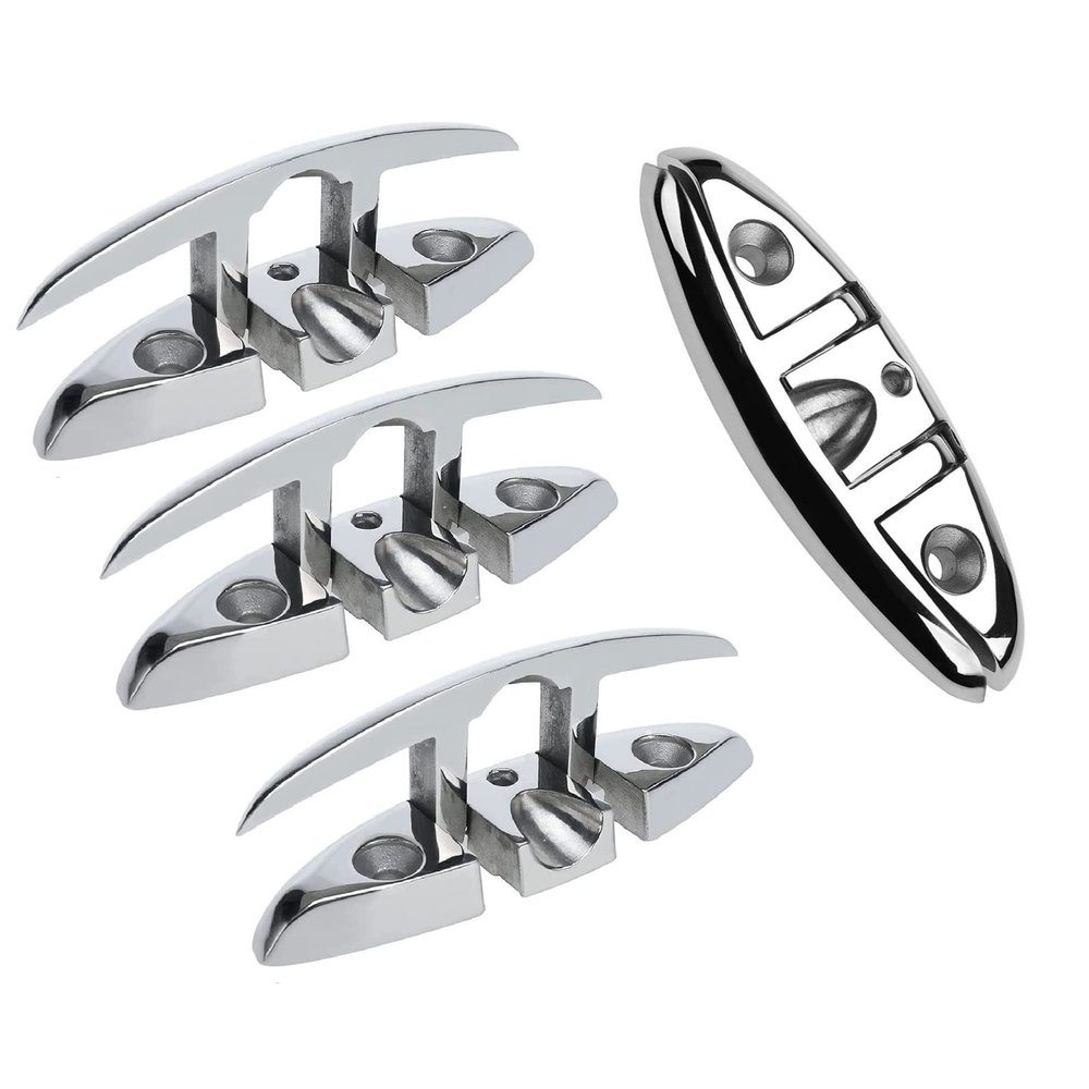 YaeMarine 4-Pack 6" Stainless Folding Cleat Boat Dock Cleat Marine Grade Stainless Steel Folding Cleat Flip-up Dock Cleat