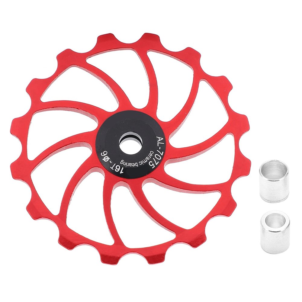 Keenso Bike Derailleur Pulley, Aluminum Alloy Mountain Bike Rear Derailleur Pulley 16T Derailleur Pully Bearing Wheel Guidess Wheel for Mountain Bike Road Bike (red)