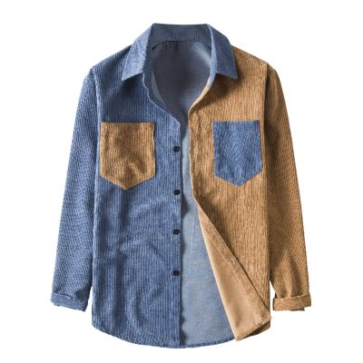 Vintage Shirts for Men Striped Long Sleeve Shirt Autumn Winter Retro Corduroy Shirt Casual Button Down Shirts VOWUA B Khaki
