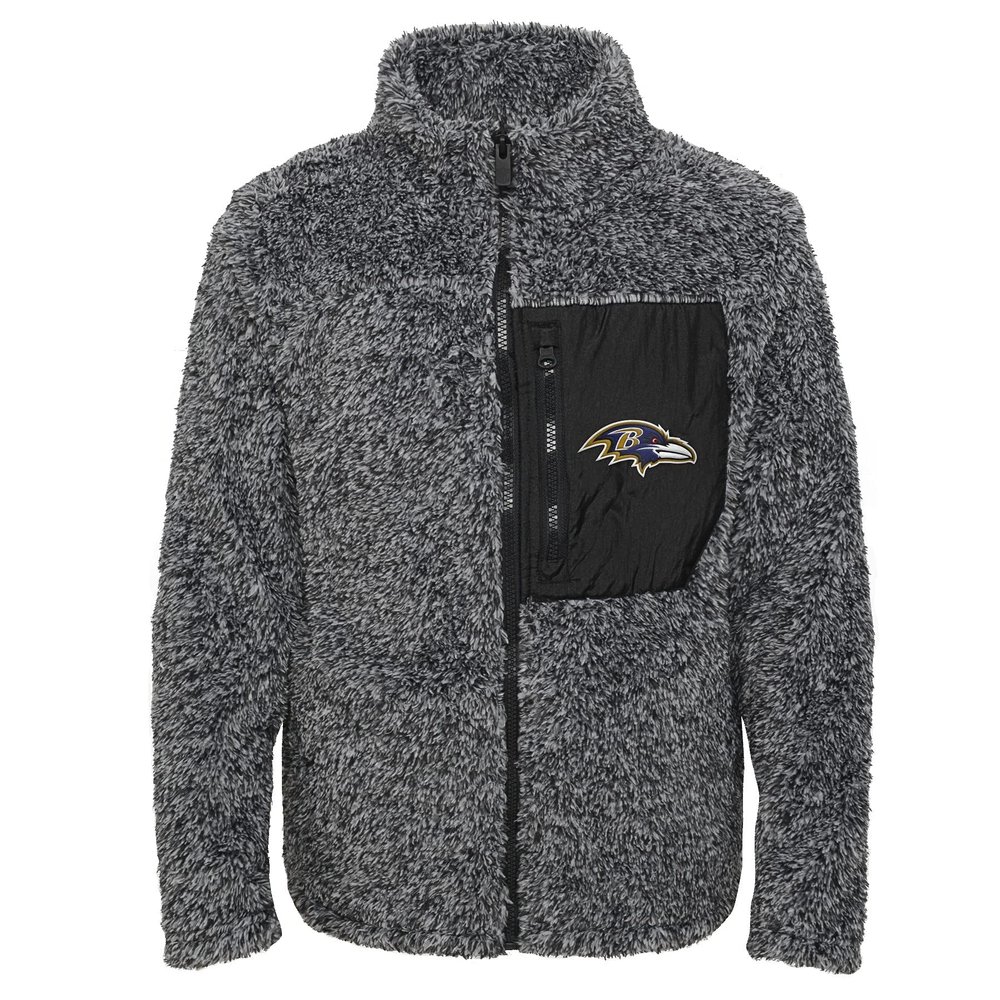 Outerstuff NFL Girls Youth (7-16) Long Sleeve Teddy Fleece Full Zip Jacket, Baltimore Ravens, Large (14)
