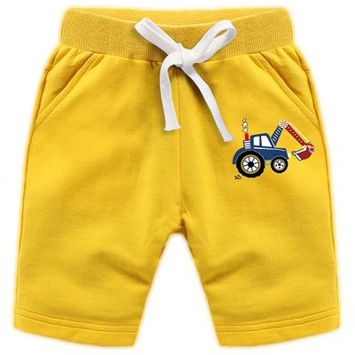 EISHOW 2-Pack Baby Boys Girls Shorts Cartoon Car Funny Print Short Pants Soft Cotton Shorts Clothes with Drawstring Pockets (Yellow,7-8Y,7 Years,8 Years)