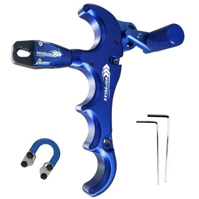 xxiaojun Compound Bow Aid Releaser and D Loop RopeAdjustable Can Rotate 360 Thumb Release Bow Aluminum Alloy AidsArchery Release Aids (4 Fingers - Bow Release -Blue)