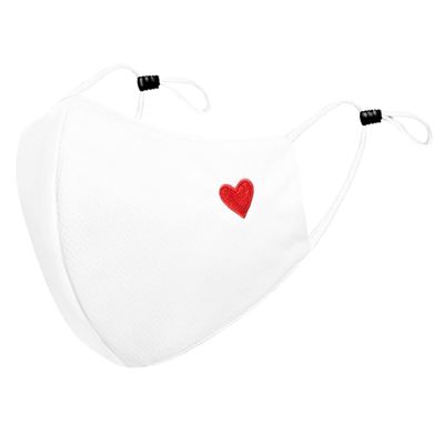 Arcarius Breathable Sports Face Mask Lightweight Moisture Wicking Gym & Travel Essential Adjustable Reusable Adaptive Fit (White with Red Heart, 1-Pack)