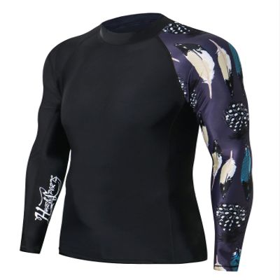 ADOREISM Men's Splice Compression Long Sleeve Rash Guard Surf Swim Shirt UV Sun Protection UPF 50+ (Foliage,XL)