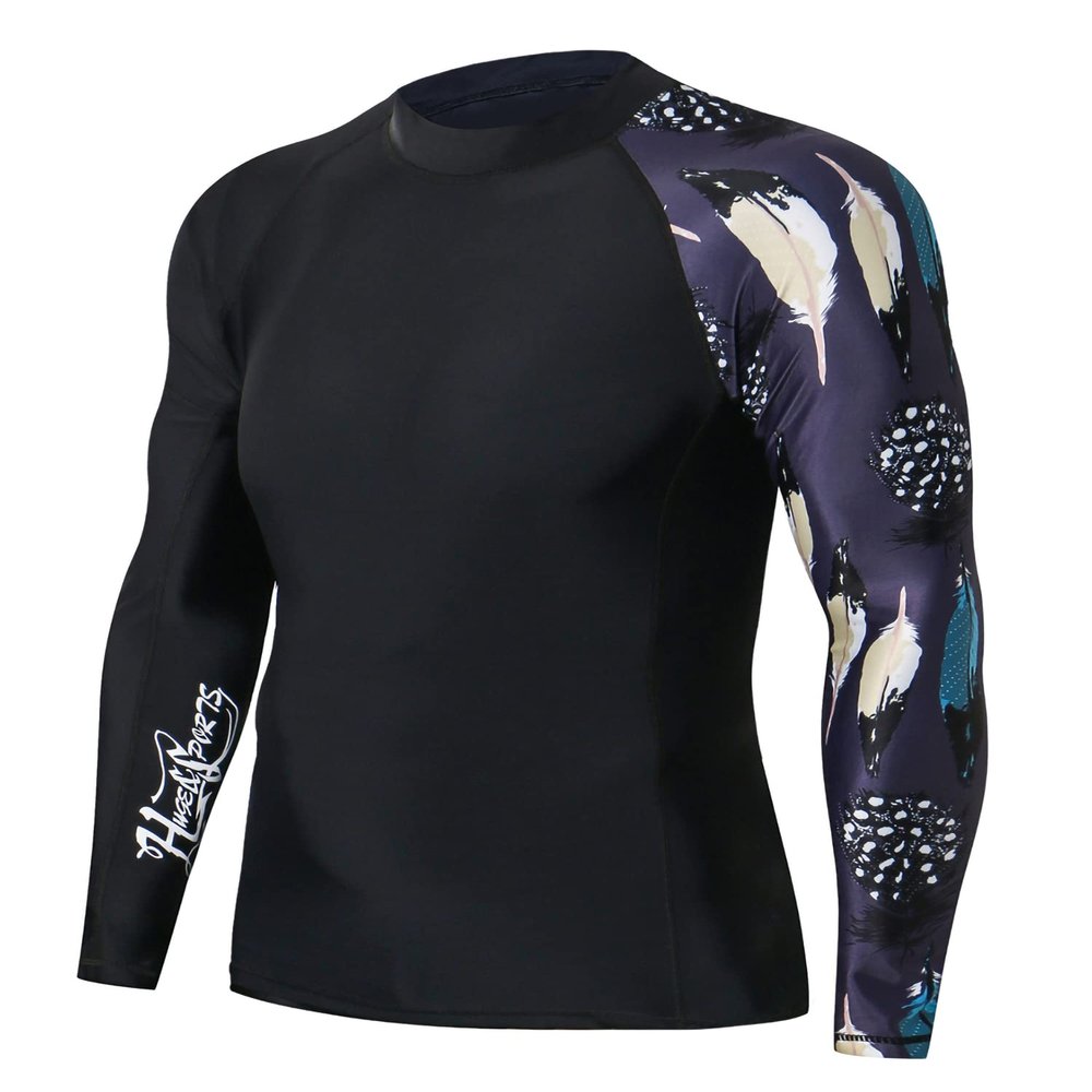 ADOREISM Men's Splice Compression Long Sleeve Rash Guard Surf Swim Shirt UV Sun Protection UPF 50+ (Foliage,XL)