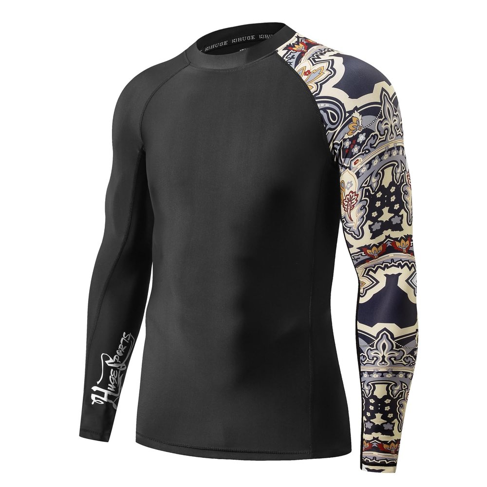 ADOREISM Men's Splice Compression Long Sleeve Rash Guard Surf Swim Shirt UV Sun Protection UPF 50+ (Split,S)