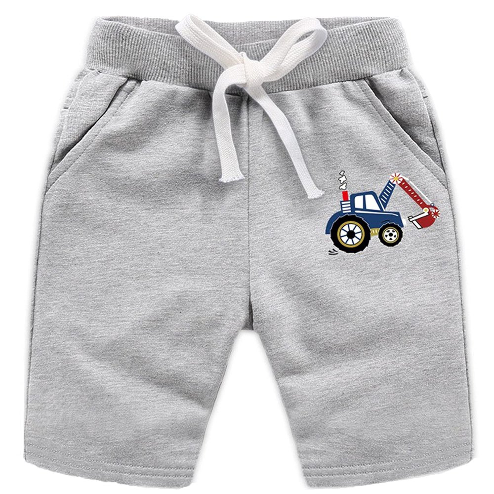 EISHOW 2-Pack Baby Boys Girls Shorts Cartoon Car Funny Print Short Pants Soft Cotton Shorts Clothes with Drawstring Pockets (Gray,12-18 Months,12 Months,18 Months)