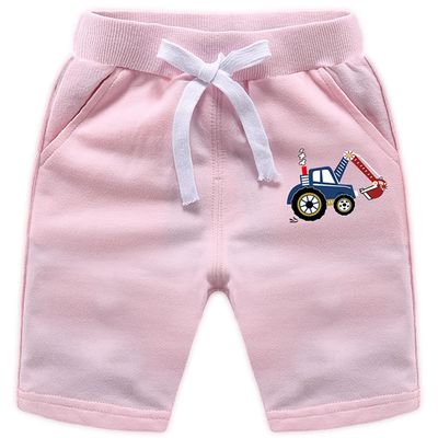 EISHOW 2-Pack Baby Boys Girls Shorts Cartoon Car Funny Print Short Pants Soft Cotton Shorts Clothes with Drawstring Pockets (Pink,3-4Y,3 Years,4 Years)
