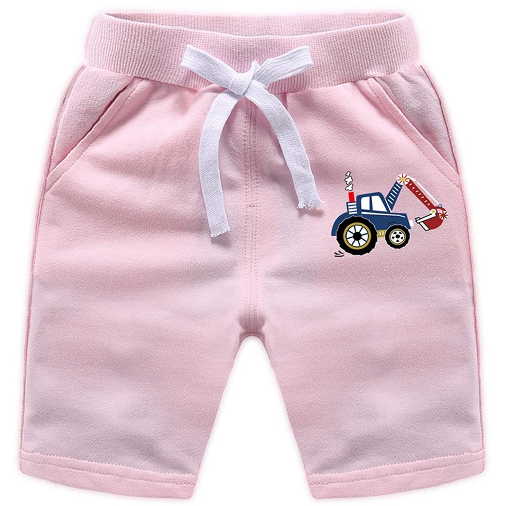 EISHOW 2-Pack Baby Boys Girls Shorts Cartoon Car Funny Print Short Pants Soft Cotton Shorts Clothes with Drawstring Pockets (Pink,3-4Y,3 Years,4 Years)