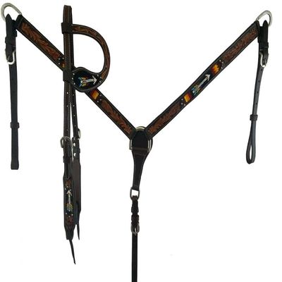 Showman Beaded Arrow Design Argentina Leather Headstall & Breast Collar Set, Average Full Size Horse