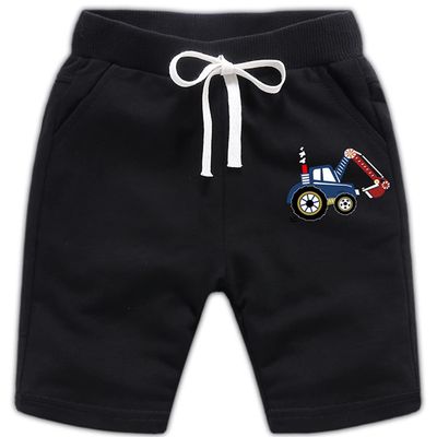 EISHOW 2-Pack Baby Boys Girls Shorts Cartoon Car Funny Print Short Pants Soft Cotton Shorts Clothes with Drawstring Pockets (Black,6-7Y,6 Years,7 Years)