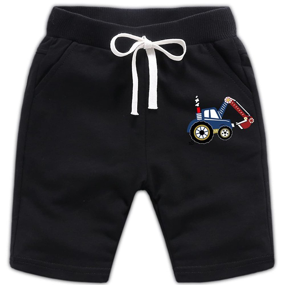 EISHOW 2-Pack Baby Boys Girls Shorts Cartoon Car Funny Print Short Pants Soft Cotton Shorts Clothes with Drawstring Pockets (Black,6-7Y,6 Years,7 Years)