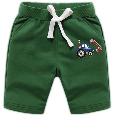 EISHOW 2-Pack Baby Boys Girls Shorts Cartoon Car Funny Print Short Pants Soft Cotton Shorts Clothes with Drawstring Pockets (Army Green,5-6Y,5 Years,6 Years)