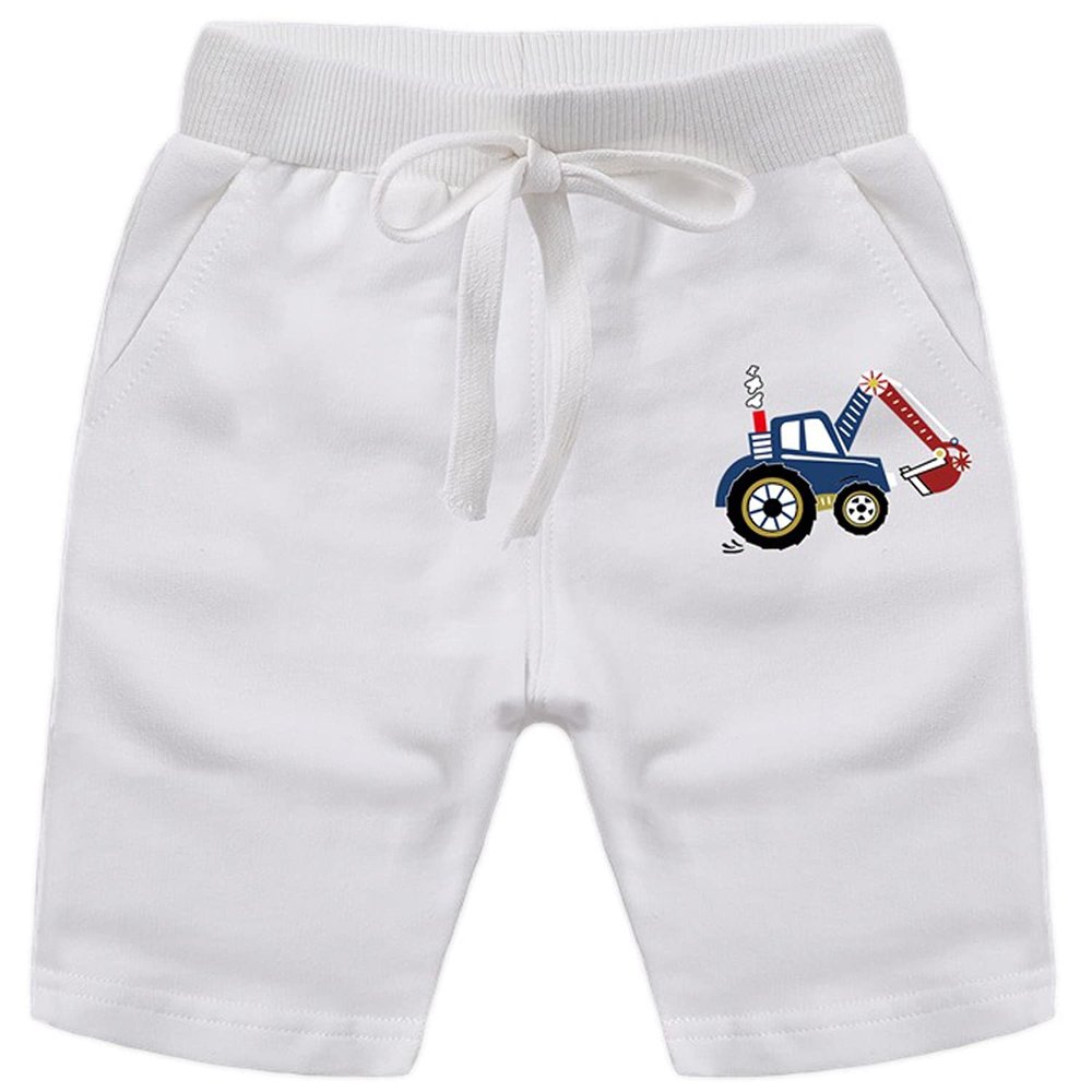 EISHOW 2-Pack Baby Boys Girls Shorts Cartoon Car Funny Print Short Pants Soft Cotton Shorts Clothes with Drawstring Pockets (White,4-5Y,4 Years,5 Years)