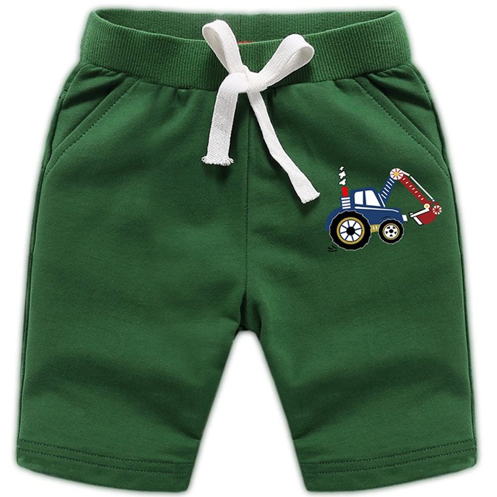 EISHOW 2-Pack Baby Boys Girls Shorts Cartoon Car Funny Print Short Pants Soft Cotton Shorts Clothes with Drawstring Pockets (Army Green,3-4Y,3 Years,4 Years)