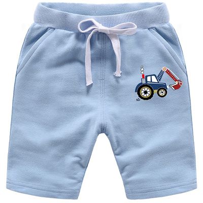 EISHOW 2-Pack Baby Boys Girls Shorts Cartoon Car Funny Print Short Pants Soft Cotton Shorts Clothes with Drawstring Pockets (Light Blue,2-3Y,2 Years,3 Years)